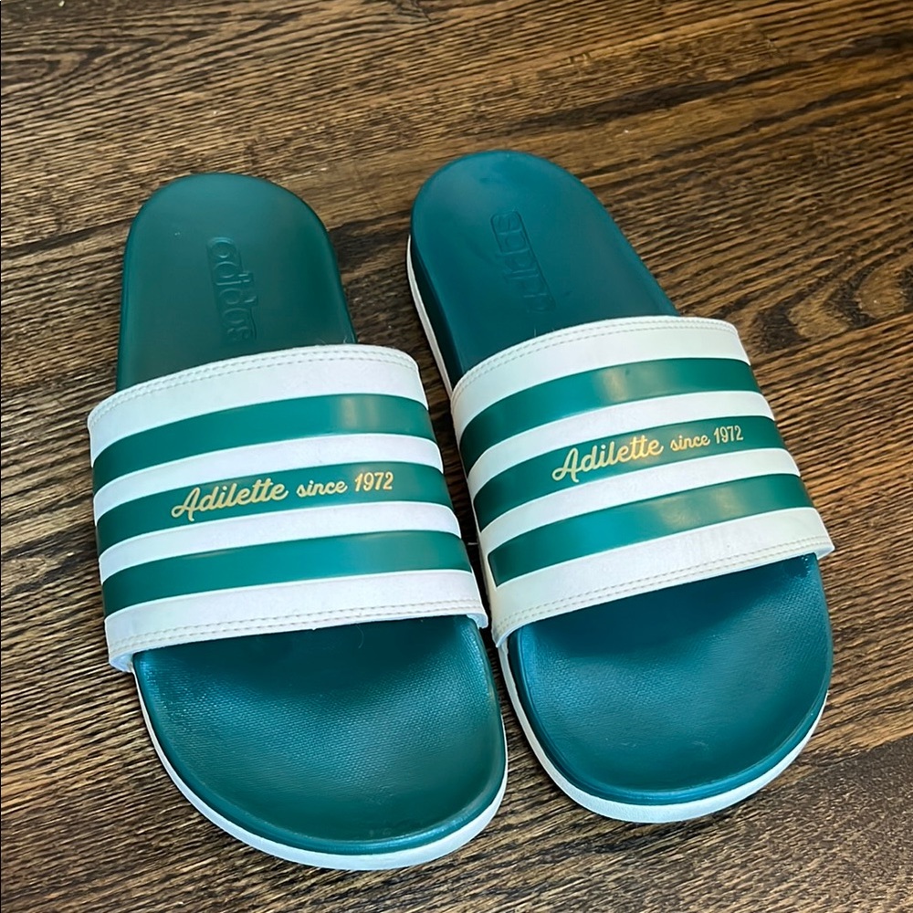 Adidas Adilette Green and White Sporty Slide Sandals